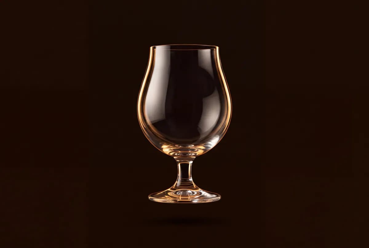 Verre tulipe vide, sur pied court.
